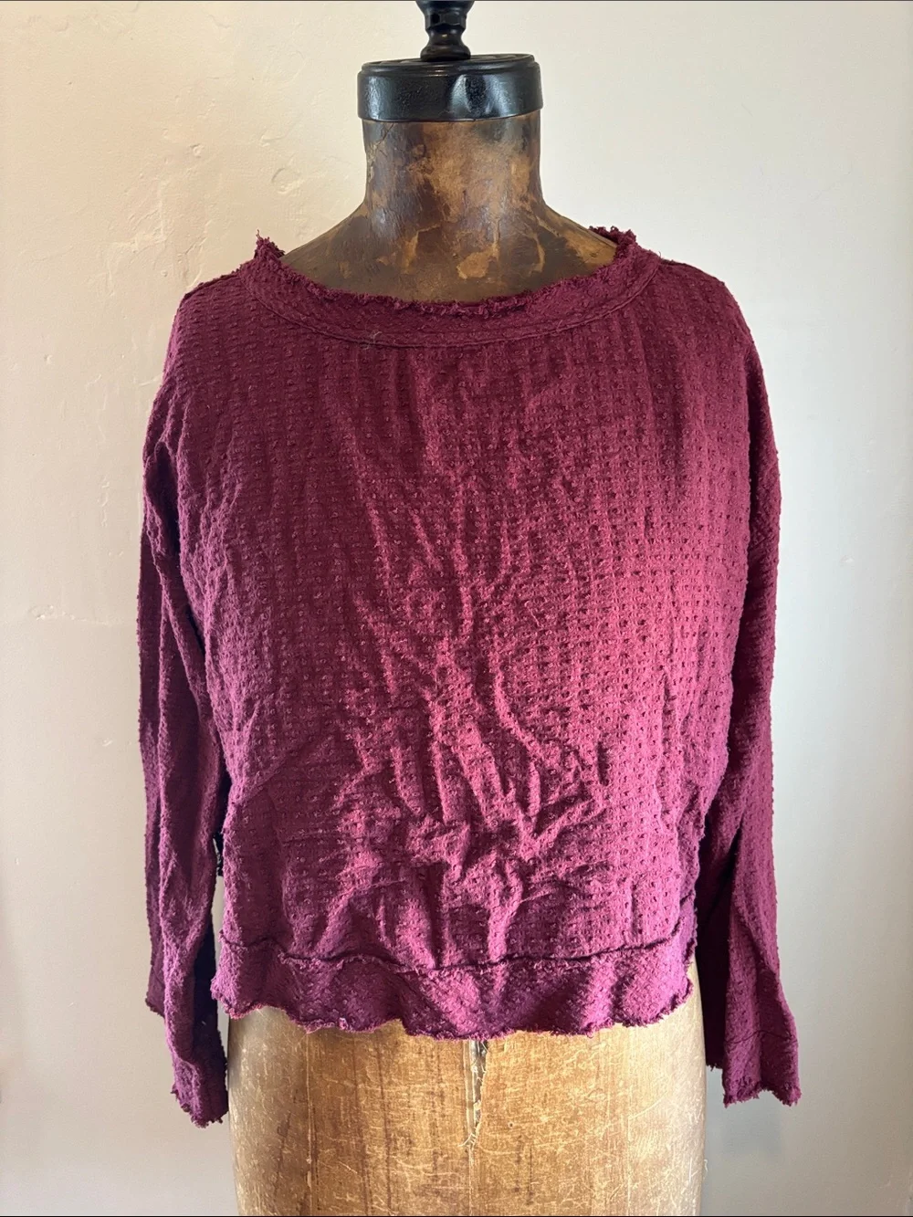 Free People Burgundy Clip Jacquard Top w/ Open Back